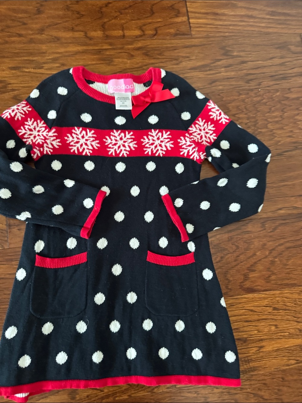 Goodlad Girls' Black & Red Snowflake Dot Sweater Dress